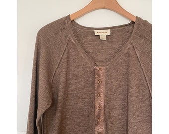 Diesel Walnut Knit Sweater Henley, Faded Brown Diesel Sweater, Men's Diesel Sweater, Unisex Diesel Sweater, Henley Knit