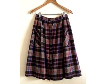 Vintage 80s Plaid Cotton Skirt, Plaid Skirt, Blue Plaid Skirt, Vintage Skirt | Preppy Vintage