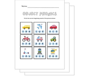Phonics Worksheets | Beginning Sounds Activities | Object Phonics Printable for Kids | Homeschool & Classroom Literacy Practice