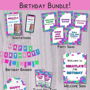 Building Bricks Bundle, Girl Birthday Bundle, Personalized Bday Printable Building Blocks Digital Download