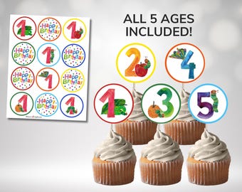 Hungry Caterpillar 1st Birthday Cupcake Toppers (Printable)