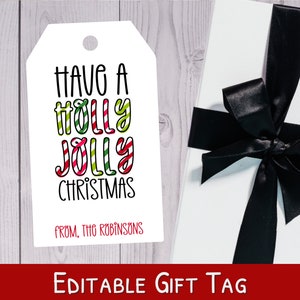 Holly Jolly Christmas Tag - Christmas Gift Tags Printable - Treat Bag Tag - Holiday Tags Printable - Editable Christmas Tags WPW010