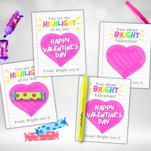 Valentinstag Textmarker Karten zum ausdrucken - Personalisierte Valentinstage im Klassenzimmer für Kinder - Obst Candy Highlighter Tags - Mini Vday Gastgeschenke