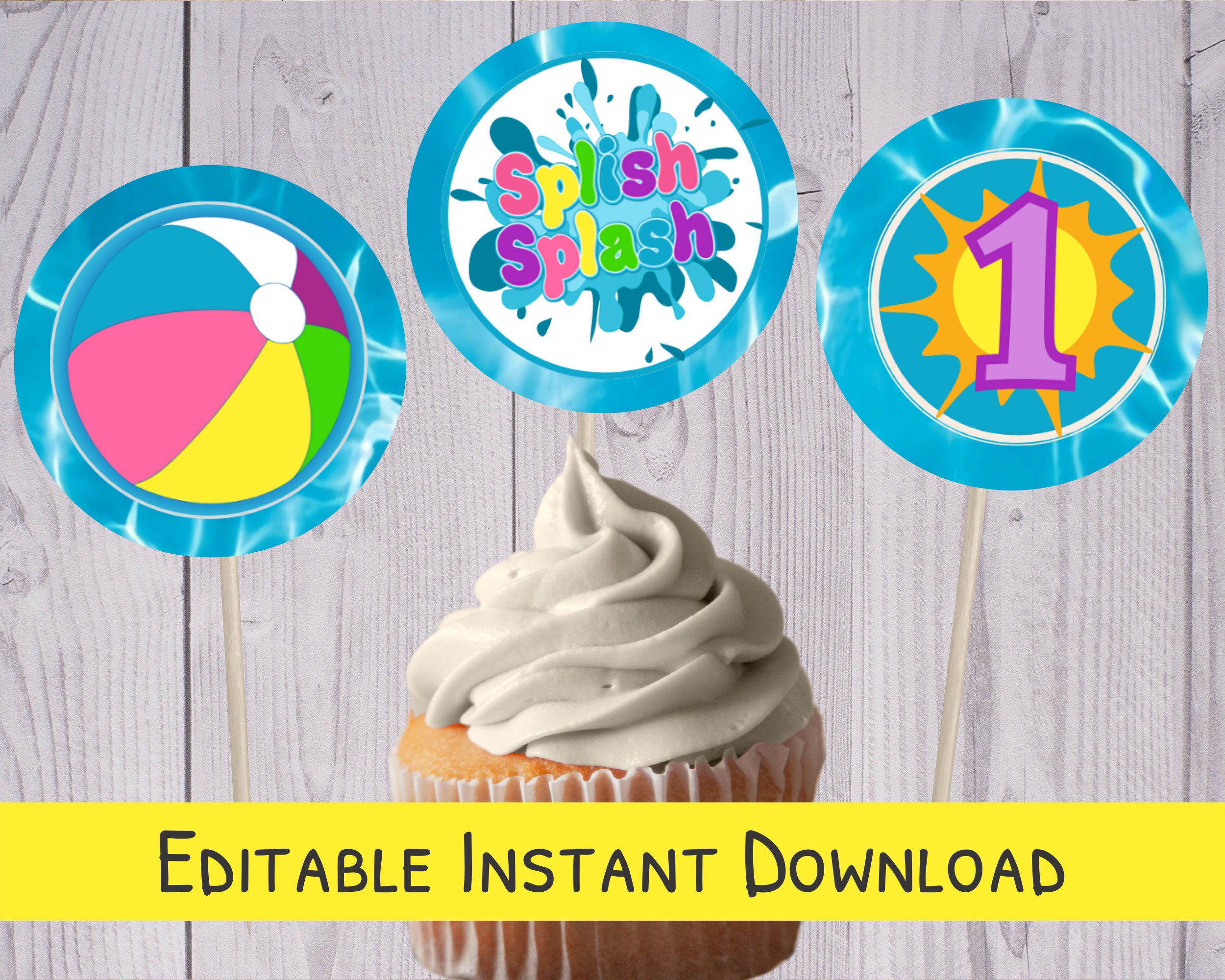 Splash Pad Cupcake Toppers Pool Party Cupcake Toppers Printable DIY