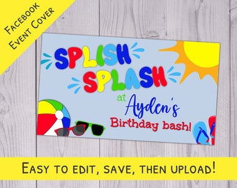 Facebook Event Cover Birthday - Splash Pad Birthday - Boy's Birthday Evite - Facebook Banner Photo