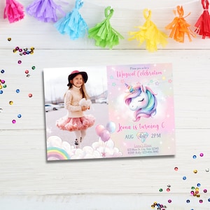 Unicorn Birthday Invitation Template, Pastel Unicorn, Rainbow Unicorn Invitation, Birthday Girl, Pastel Invite Printable WPW011