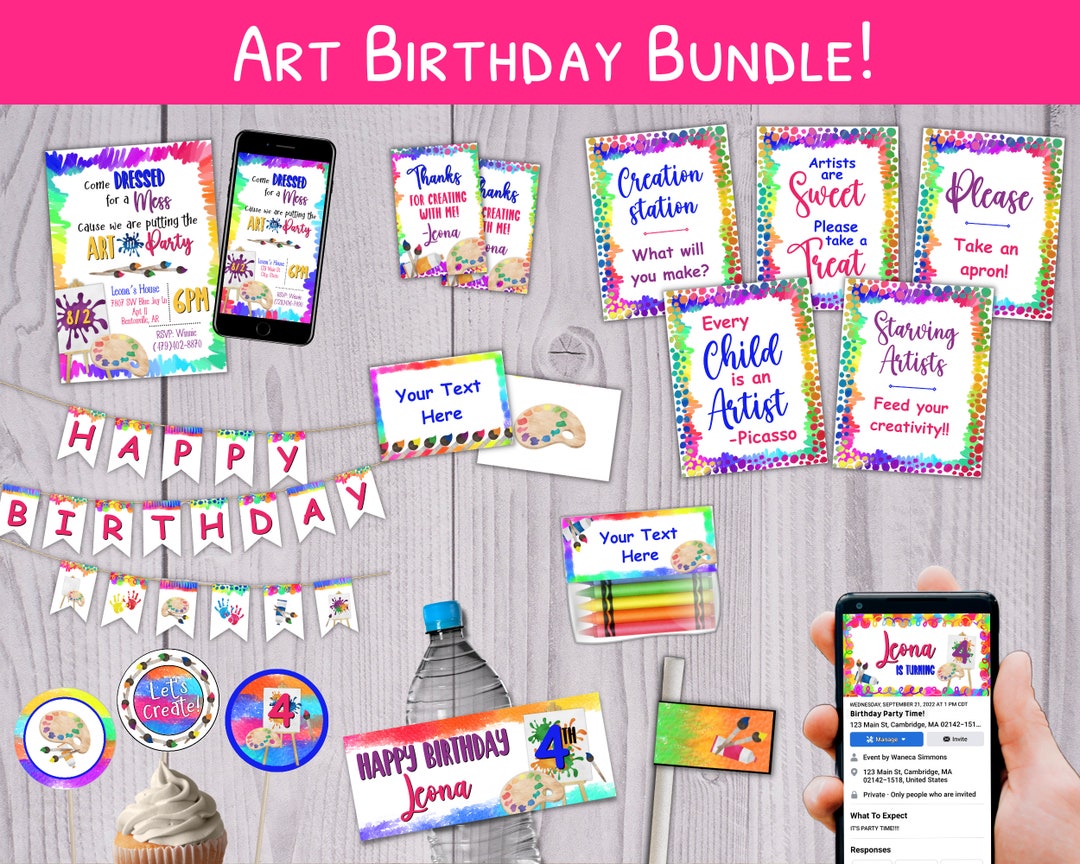 Paint Party Bundle Printable - Art Birthday Bundle - Printable Birthday ...