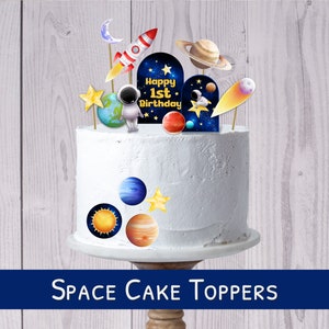 Printable Space Cake Topper - Space Birthday Party - Galaxy Table Decor - Boy Astronaut Planets Digital - WPW006