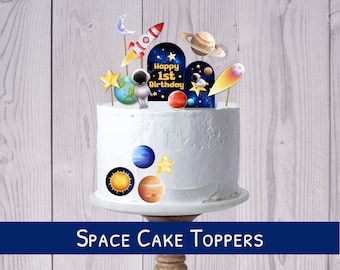 Printable Space Cake Topper - Space Birthday Party - Galaxy Table Decor - Boy Astronaut Planets Digital - WPW006