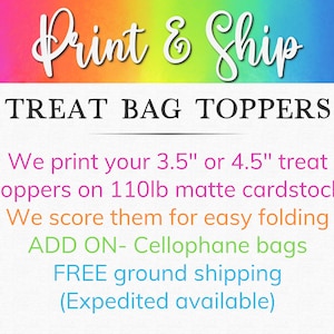 Printed Treat Bag Toppers, 110lb Cardstock, Personalized Design