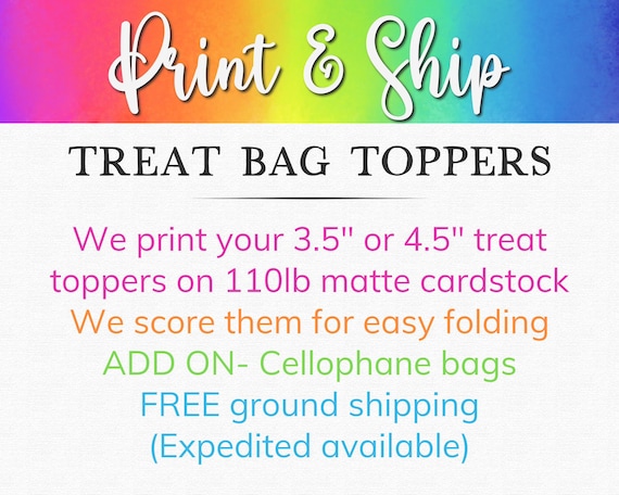 Printed Treat Bag Toppers, 110lb Cardstock, Personalized Design