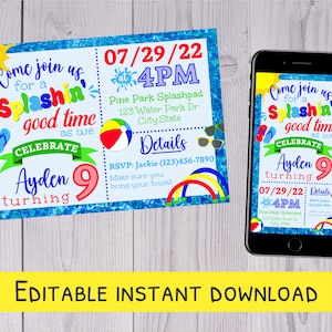 Splash Pad Birthday Party Invitation - Editable Splash Pad Invite - Digital Invitation Evite - Boys Birthday Invitation Instant Download