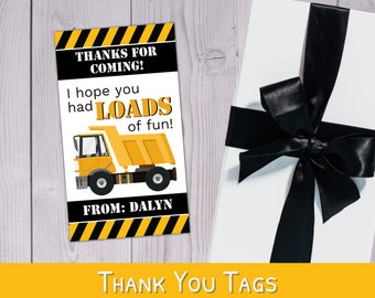 Construction Birthday Party Favor Tags, Hope You Had Loads of Fun Tags, Construction Theme Favor Tags, Dump Truck Bday WPW009