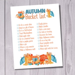 Fall Bucket List Printable - Autumn Bucket List - Autumn Activities Checklist - Fall To Do List - WPW003