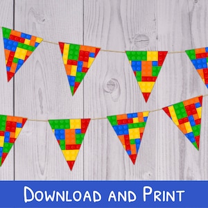 Banner bouwstenen - afdrukbare verjaardagsbanner voor jongen - bouwstenen thema Feestdecoraties