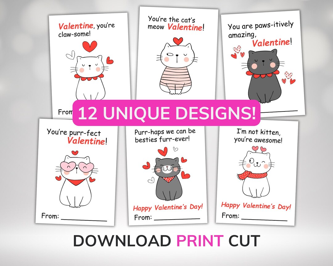 Printable Cat-themed Valentine Cards for Kids: Funny Kitty Puns ...