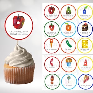 Hungry Caterpillar Cupcake Toppers - Hungry Caterpillar Food Label - DIY Cupcake Decoration - Customizable Birthday Decorations WPW016