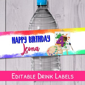 Art Party Water Bottle Labels - Editable Painting Party Water Bottle Labels - Custom Drink Wraps - Art Birthday - Paint Birthday