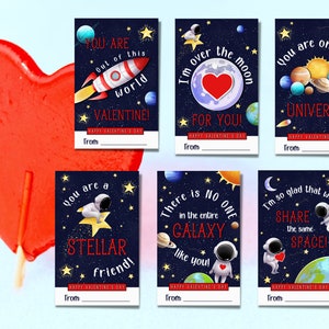 Cartão de Dia dos Namorados Espacial para Crianças - Cartões de Dia dos Namorados para Meninos para Imprimir - Dia dos Namorados em Sala de Aula para Meninos - Dia dos Namorados de Astronautas - Sistema Solar WPW011