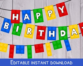 May include: A colorful banner with the words "Happy Birthday" spelled out in white letters on individual blocks. Each block is a different color: red, blue, green, and yellow. The blocks are connected by a string.