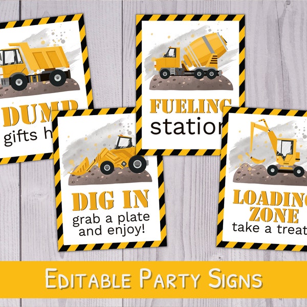 Construction Party Signage - Construction Birthday Party Decorations - Editable Party Signs - Construction Vehicles - Kids Party WPW009