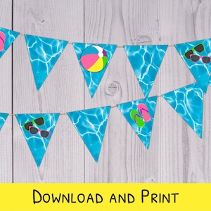 Pool Party Banner - Splash Pad Birthday Banner - Printable Banner For Girl - Triangle Bunting - Splash Pad Party Decor - Beach Party Decor