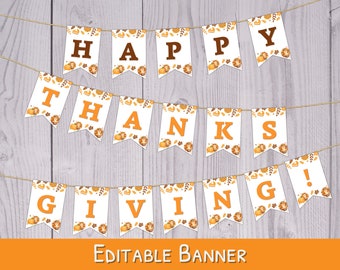 Thanksgiving Banner Printable: Watercolor Turkey Decor (Editable, Digital Download)