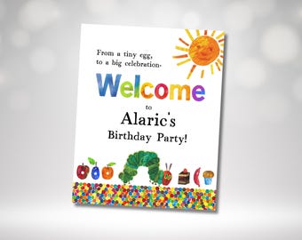 Panneau de bienvenue Hungry Caterpillar : fête d'anniversaire d'Eric Carle (téléchargement numérique)