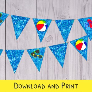 Pool Party Banner - Splash Pad Birthday Banner - Printable Banner For Boy - Triangle Bunting - Splash Pad Party Decor - Beach Party Decor
