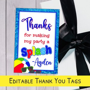 Splash Pad Birthday Thank You Tags - Pool Party Thank You Gift Tags - Tags For Favors - Custom Favor Tags - Beach Birthday Tag - Water Party