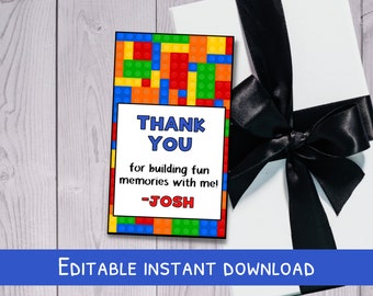 Building Block Thank You Tags: Editable Favor Tags (Printable Birthday)