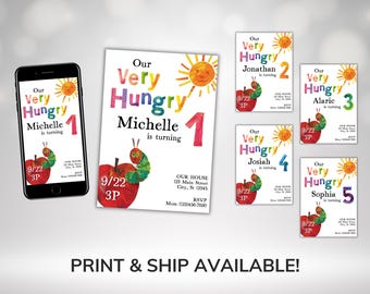 Very Hungry Caterpillar Birthday Invitation Ages 1-5, Eric Carle Invitation (Digital Download)