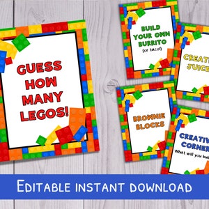 Lego Party Signs - Customizable Building Blocks Birthday Party Signs - Printable Decorations for Boys - 8.5x11 Inch