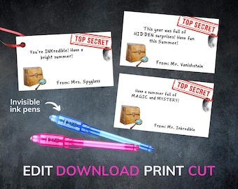 Invisible Ink Pen Party Favor Tag: Valentine's Day Classroom Handout, Back to School Printable (DIY)