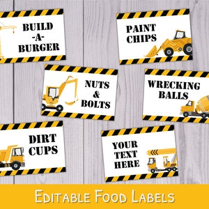 Construction Party Food Labels Printable Construction Food Tent Construction Birthday Party Food Labels WPW009 image 1