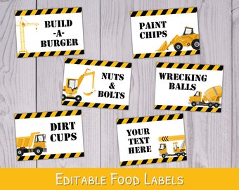 Construction Party Food Labels - Printable Construction Food Tent - Construction Birthday Party Food Labels WPW009