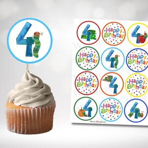 Hungry Caterpillar Cupcake Toppers - Printable Cupcake Topper - DIY Cupcake Decoration - 4th Birthday Decorations WPW016