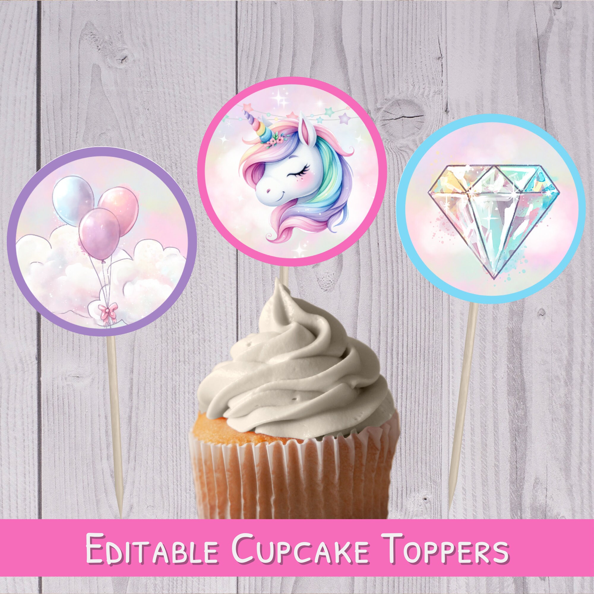 Unicorn Cupcake Toppers Printable Cupcake Topper DIY Cupcake Decoration ...