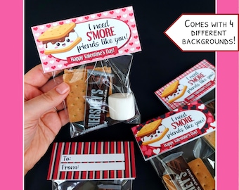 Smore Valentine Card - Smore Treat Bag Toppers - Goodie Bag Label - Favor Bag Topper - Valentine Party Favor - WPW011