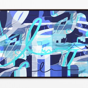 Blue Ocean Inspired Abstract Print, Modern Painting, Contemporary Living Room Art, Painted Large Abstract Canvas Wall Art By Casey Rickey