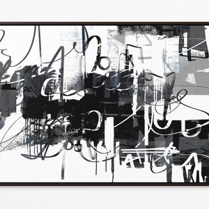 Black and White Abstract Wall Art, Modern Painting, Contemporary Graffiti Living Room Art, Painted Large Abstract Street Art By Casey Rickey