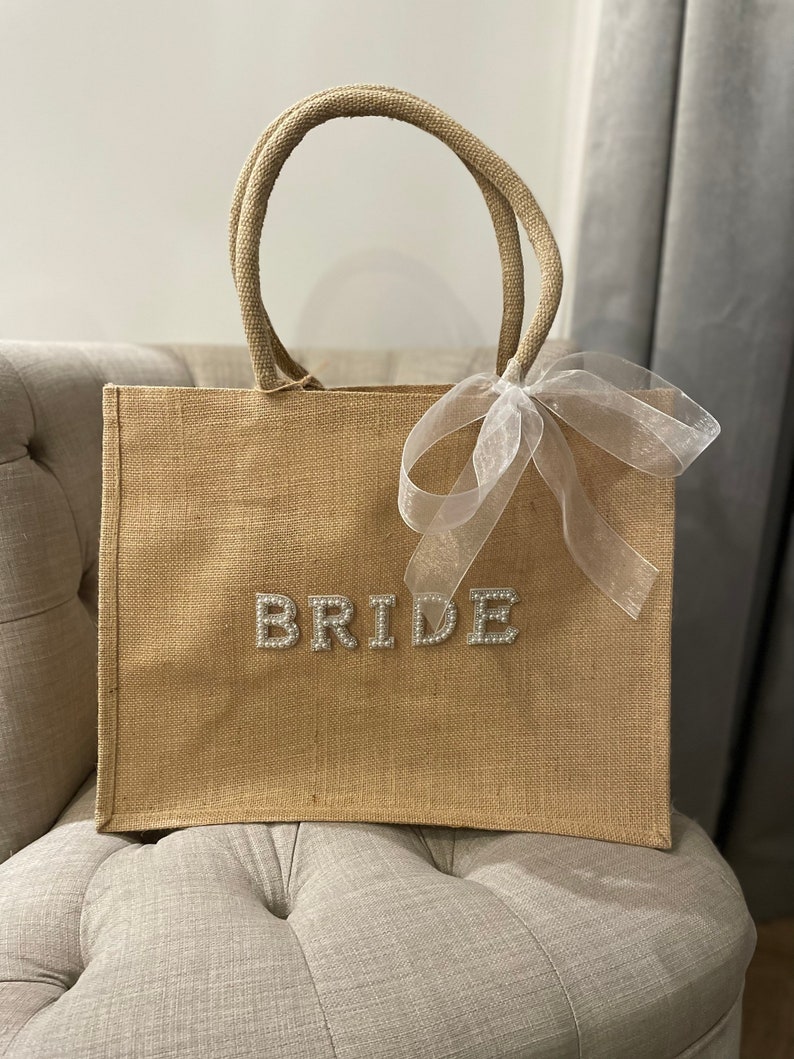 Wedding Jute Bag Bride To Be Bag Bridesmaid Jute Bag Hen Party Bags Bride To Be Gift image 6