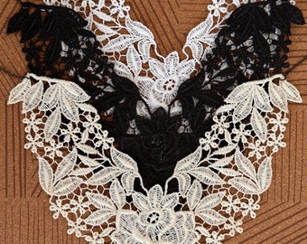 Flower design high-neck embroidered lace choker