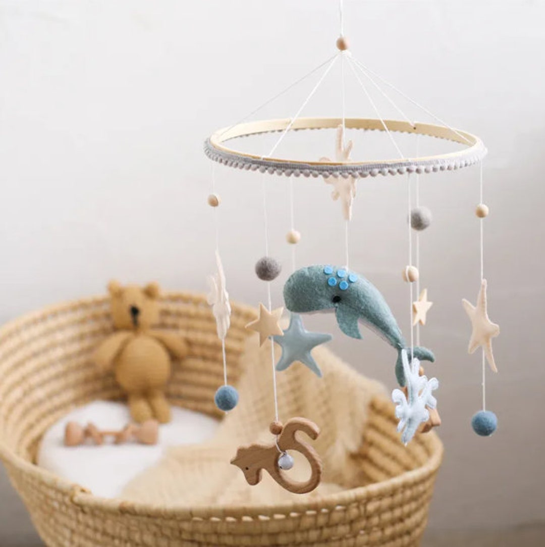 Ocean Theme Baby Mobile, Wooden Cot Mobile, Baby Room Decor, Baby Gift