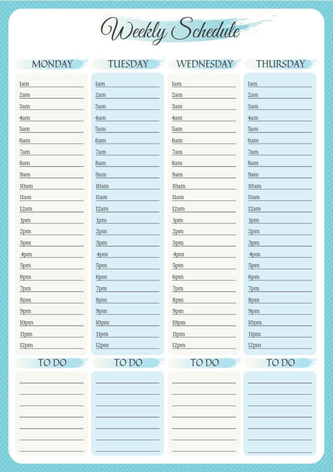 24/7 Weekly Schedule Printable - Etsy