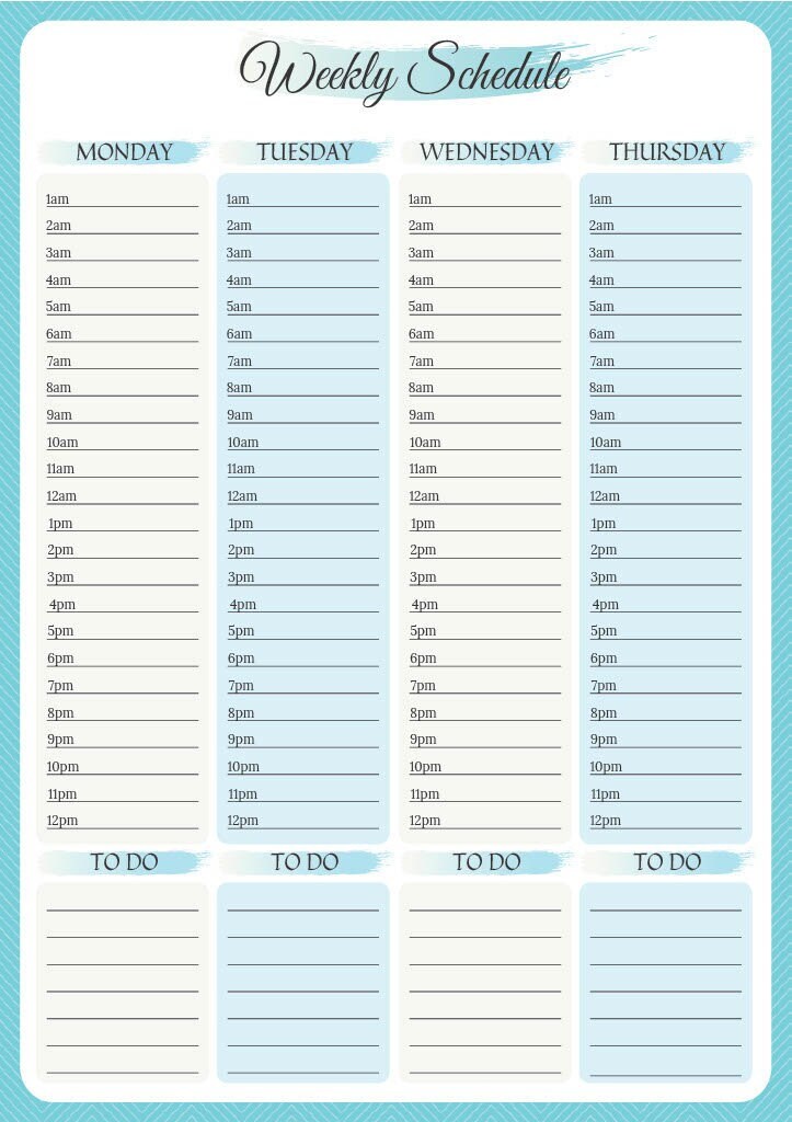 24/7 Weekly Schedule Printable - Etsy