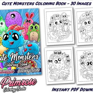 Primrose Coloring Books 30 Page Cute Monsters Coloring Book For Kids - Super Cute and Adorable Creatures DIGITAL PDF DOWNLOAD Coloring Pages