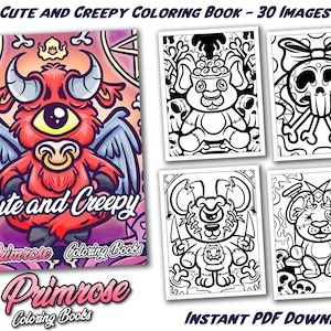 Primrose Coloring Books - 30 Page Cute and Creepy Pastel Goth Coloring Book For Adults DIGITAL PDF DOWNLOAD Coloring Pages