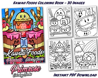 Primrose Coloring Books - Libro da colorare di alimenti Kawaii di 30 pagine - Dolci e cibi carini DOWNLOAD PDF DIGITALE Pagine da colorare