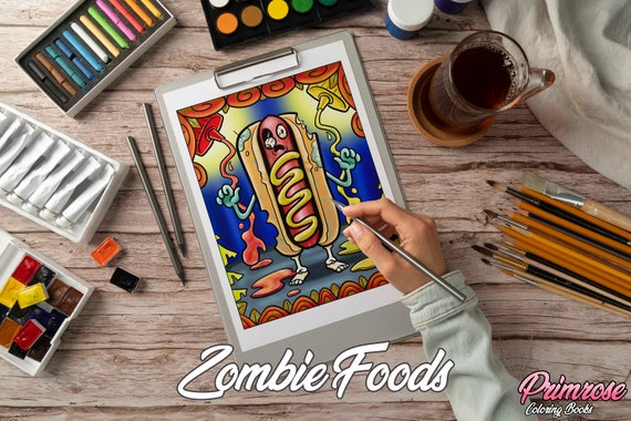 Primrose Coloring Books 30 Page Zombie Foods Easy Coloring Book for Adults  DIGITAL PDF DOWNLOAD Coloring Pages 